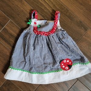 Rare, too! 2T navy blue and white plaid dress with ladybug